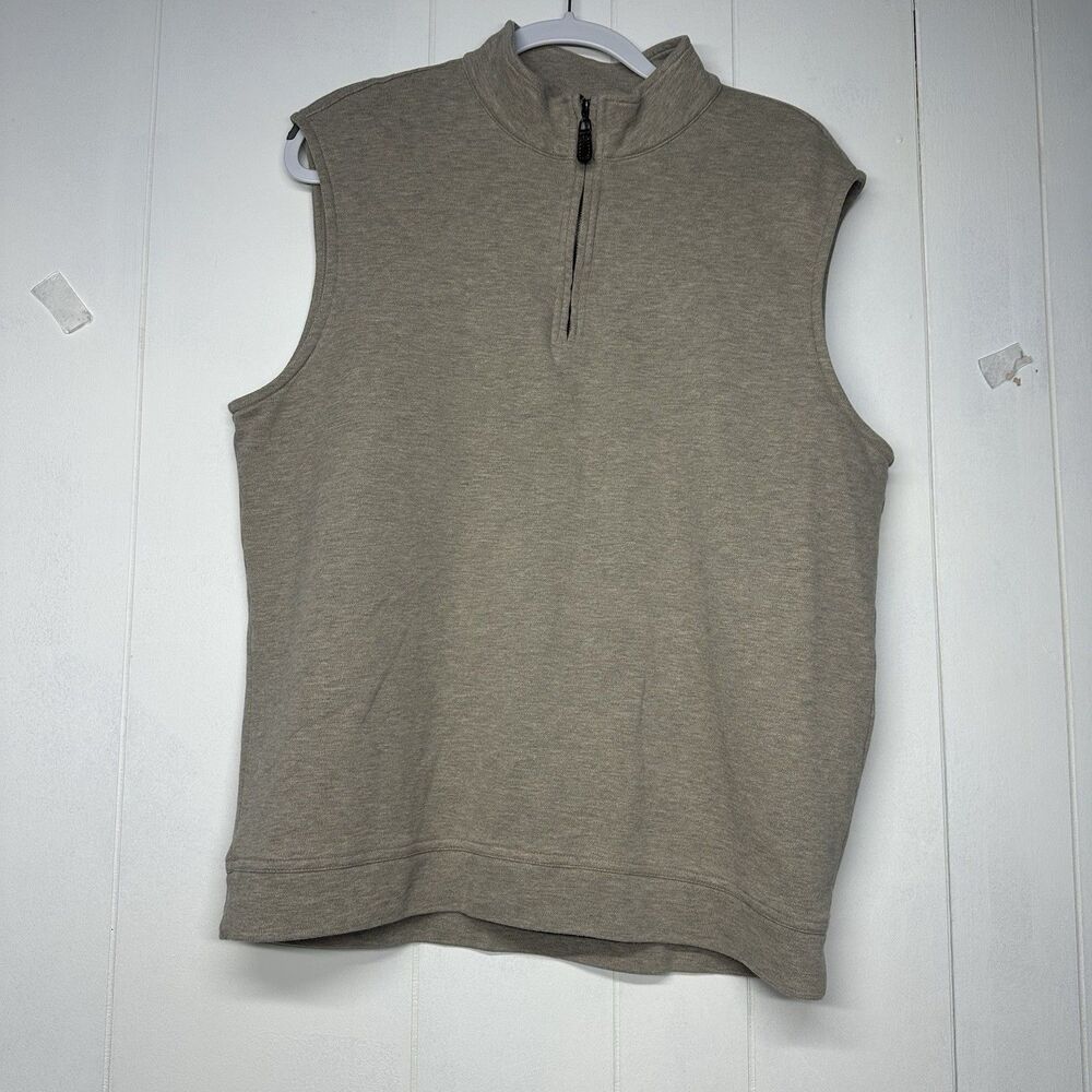 Johnston & Murphy Mens Large Quarter Zip Sleeveless Vest Pullover Tan Beige